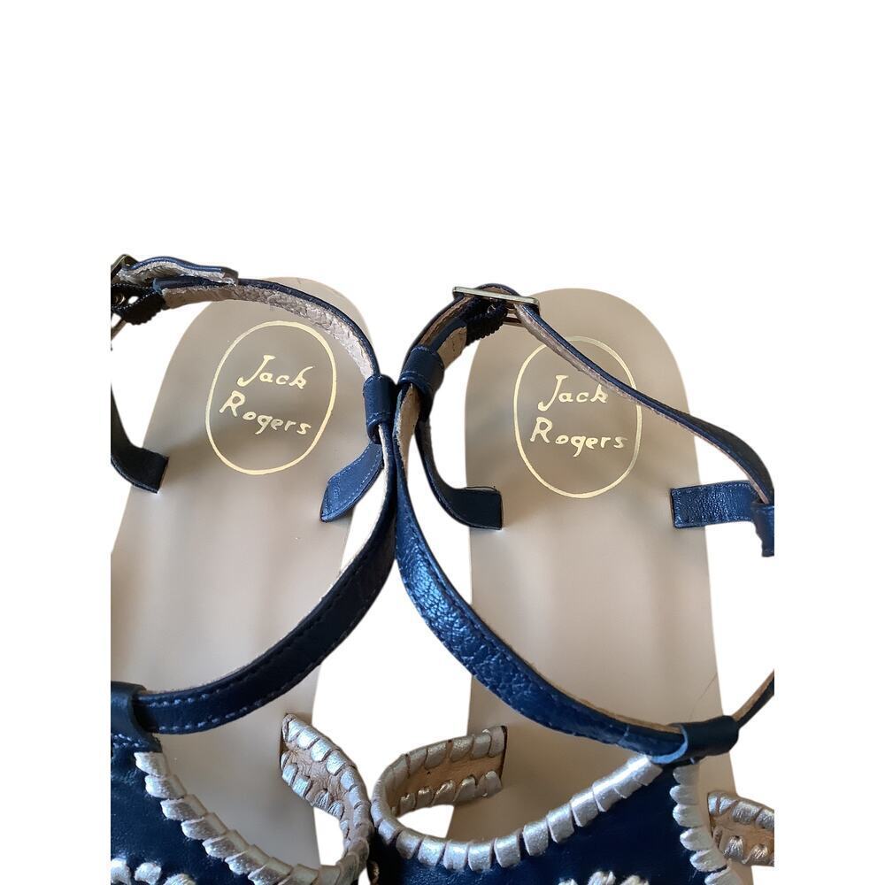 JACK ROGERS “MACI” NAVY BLUE/GOLD WHIPSTICHED SLINGBACK SANDALS 11M - Picture 6 of 11